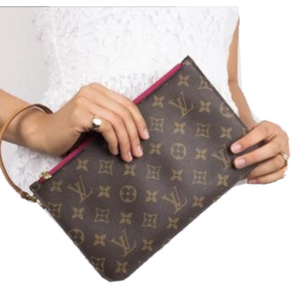 Louis Vuitton Brown Monogram Zipper pouch in cherry red